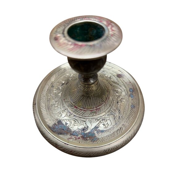 Vintage Brass Etched Candle Holders Set Of 2 - Picture 2 of 7